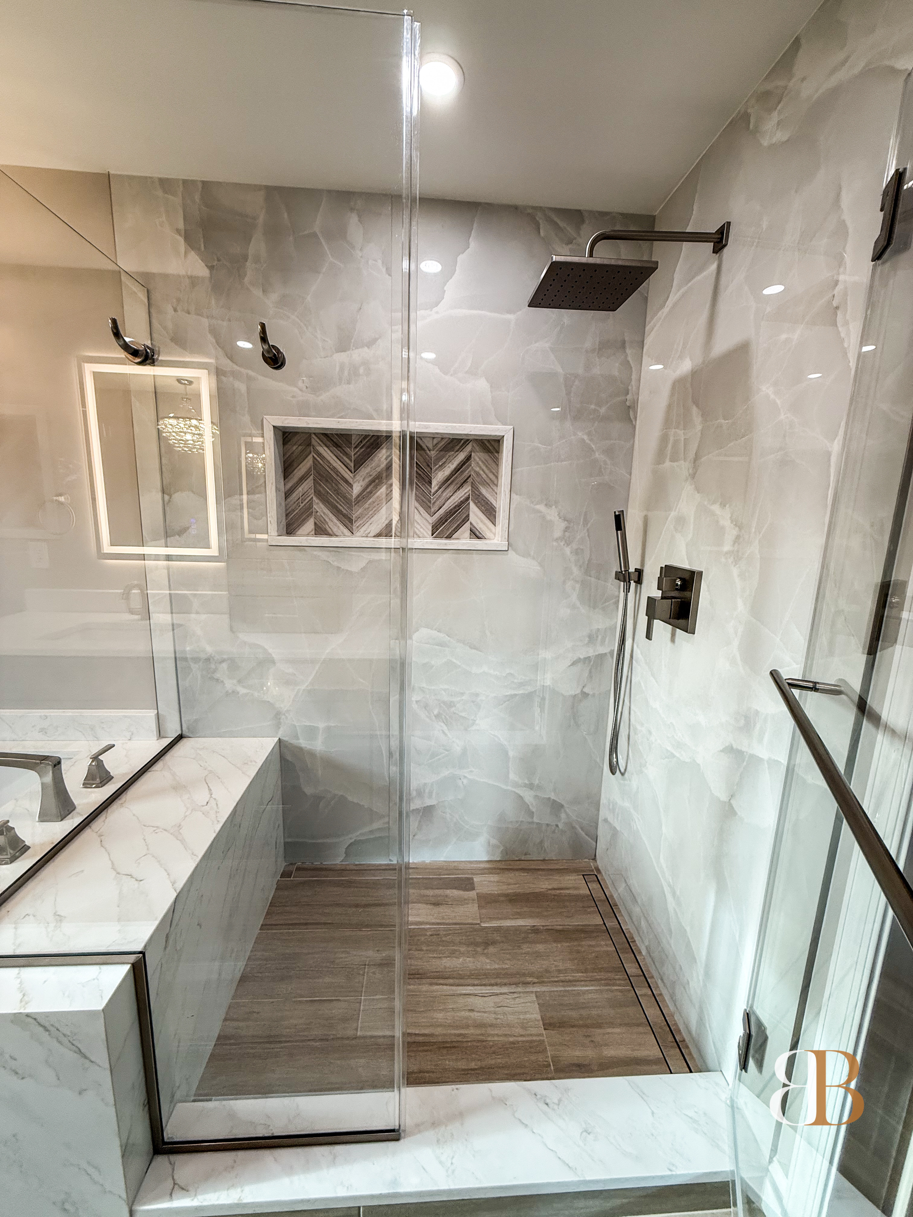 Rainfall shower in a B&B Associates bathroom renovation